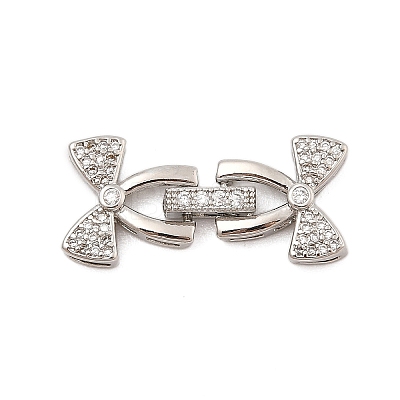 Brass Micro Pave Clear Cubic Zirconia Fold Over Clasps KK-C075-04P-1