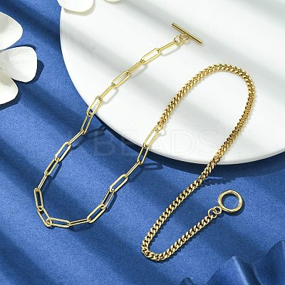 Brass Curb & Paperclip Chain Necklaces with Toggle Clasps NJEW-JN04609-1