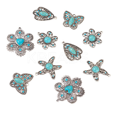 10Pcs 5 Styles Synthetic Turquoise Pendants TIBEP-TA0001-13-1