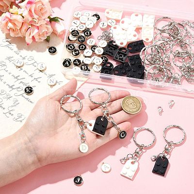 DIY Alphabet Alloy Enamel  & Building Blocks Resin Pendant Keychain Making Kits DIY-CJ0002-80-1