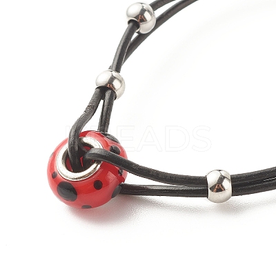Lampwork Big Rondelle Link Bracelet with Cowhide Leather Cord for Women BJEW-JB07848-1