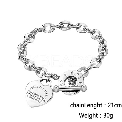 304 Stainless Steel Love Heart Charm Bracelets for Women CI7367-3-1