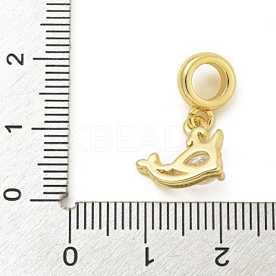 Rack Plating Brass Pave Clear AB Cubic Zirconia Whale European Dangle Charms KK-Z067-41G-1