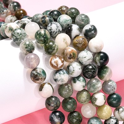 Natural Tree Agate Beads Strands X-G-H1633-8MM-1
