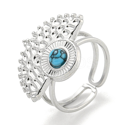 304 Stainless Steel Synthetic Turquoise Cuff Rings G-Z056-02P-04-1