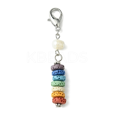 Natural Lava Rock Beaded Pendant Decorations HJEW-JM01539-1