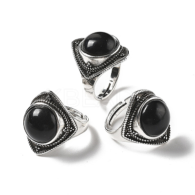 Natural Obsidian Adjustable Rings G-P560-03AS-13-1