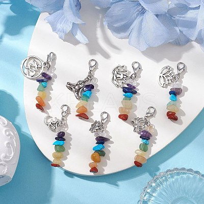 Chakra Natural & Synthetic Mixed Gemstone Pendant Decorations HJEW-JM02101-1