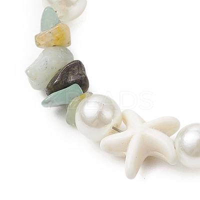 Starfish Synthetic Turquoise & Natural Flower Amazonite Chip Beaded Bracelets for Women BJEW-JB11264-04-1