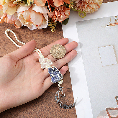Nuggets Natural Quartz Crystal & Lapis Lazuli Pouch Pendant Decorations HJEW-WH20002-03E-1