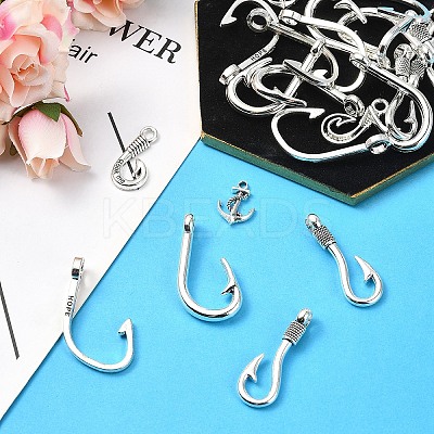 50Pcs 5 Styles Tibetan Style Alloy Hook Clasps TIBE-YW0001-66-1
