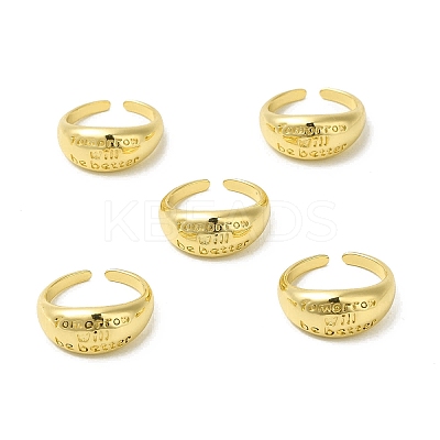 Word Tomorrow Will Be Better Brass Open Cuff Ring for Women RJEW-H120-04G-1