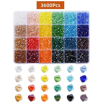 3600Pcs 24 Colors Transparent Electroplate Glass Beads GLAA-YW0003-34-1
