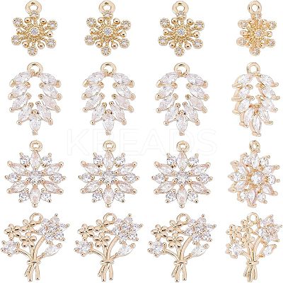 16pcs 4 Style Rack Plating Brass Micro Pave Clear Cubic Zirconia Charms ZIRC-NB0001-85-1
