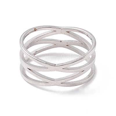 Non-Tarnish Criss Cross 304 Stainless Steel Finger Ring for Women RJEW-B035-03P-1