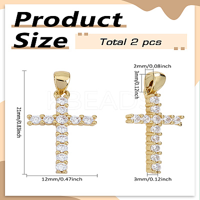 2Pcs Brass Micro Pave Cubic Zirconia Pendants ZIRC-LP0001-05-1