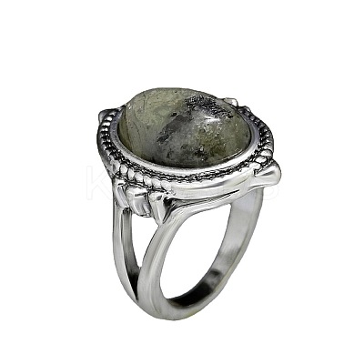 Oval Zinc Alloy Natural Labradorite Finger Rings WG970F5-01-1