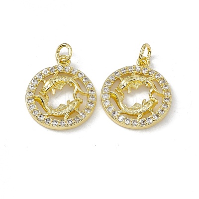 Real 18K Gold Plated Brass Micro Pave Clear Cubic Zirconia Pendants KK-E068-VB409-12-1