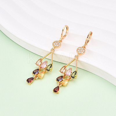 Teardrop Brass Micro Pave Cubic Zirconia Dangle Leverback Earrings EJEW-N058-16G-1
