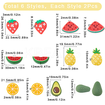 12pcs 6 style Fruit Theme Silicone Beads SIL-SC0001-43-1