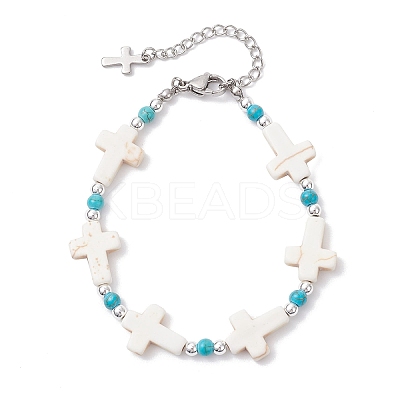 Synthetic Turquoise & Non-magnetic Hematite Beaded Bracelets for Women BJEW-JB12222-01-1
