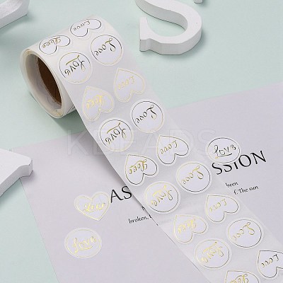 Heart and Flat Round with Word Love Valentine's Stickers Self Adhesive Tag Labels DIY-E023-05-1