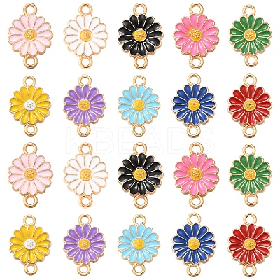 40Pcs 10 Colors Zinc Alloy Enamel Sunflower Connector Charms ENAM-FS0002-43-1