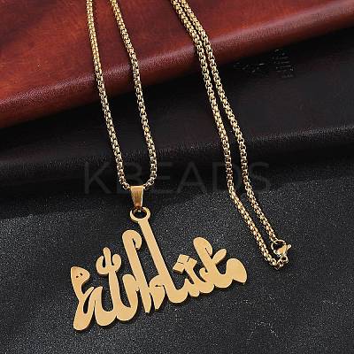 201 Stainless Steel Arabic Pendant Box Chain Necklaces for Women Men LS-NJEW-R013-06G-1