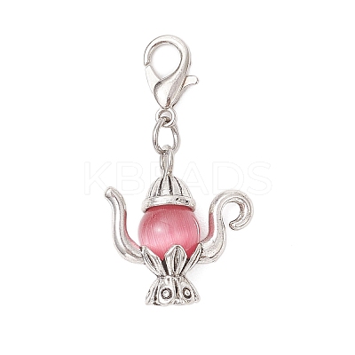 Teapot Cat Eye & Tibetan Style Alloy Pendant Decorations HJEW-JM03543-01-S-1