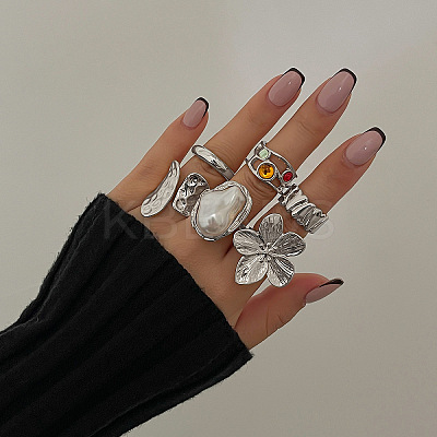 Alloy Glass and Imitation Pearl Ring Set for Women FS-WG240C6-02-1