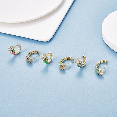 Cubic Zirconia Snake Hoop Earrings with Enamel EJEW-SZ0001-87A-1