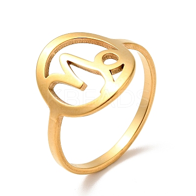 Ion Plating(IP) 201 Stainless Steel Constellations Capricorn Finger Ring for Women RJEW-G266-31G-1