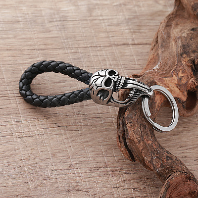 Viking Braided Skull PU Leather Keychains HZ0628-1