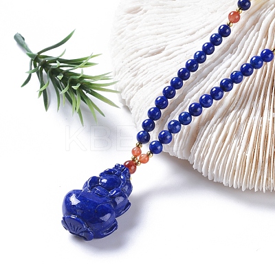 Natural Lapis Lazuli Pendant Necklaces NJEW-G332-05G-1