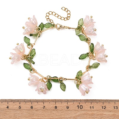 Flower Leaf Shell Pearl & Acrylic Charm Bracelets BJEW-TA00535-03-1