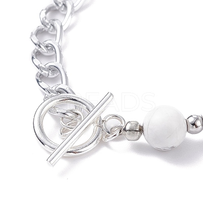 Natural Mixed Stone Round Beaded Bracelets Set with Curb Chain for Men Women BJEW-TA00048-1