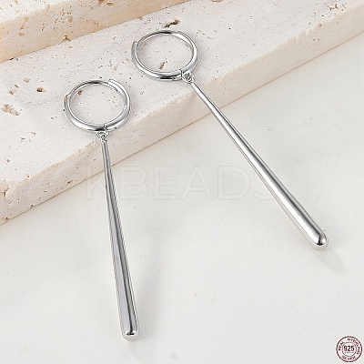 Anti-Tarnish Rhodium Plated 925 Sterling Silver Teardrop Bar Dangle Hoop Earrings for Women EJEW-F317-30P-1