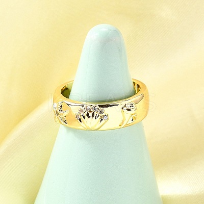 Ocean Theme Brass Micro Pave Cubic Zirconia Cuff Rings for Women LS-RJEW-F184-17I-G-1