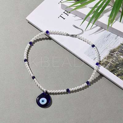 Lampwork Teardrop with Evil Eye Pendant Necklaces NJEW-JN03485-1