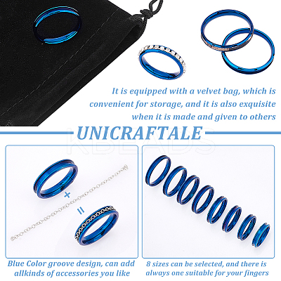 201 Stainless Steel Grooved Finger Ring for Women Men RJEW-UN0002-51B-BU-1