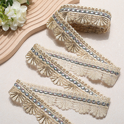 5 Yards Ethnic Style Polyester Organza Fan Shaped Lace Ribbon OCOR-CY0001-18-1
