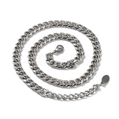 Non-Tarnish 304 Stainless Steel Diamond Cut Cuban Link Chain Necklace NJEW-D045-09P-1