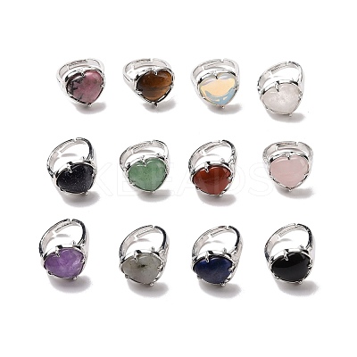 Gemstone Heart Adjustable Ring RJEW-E265-01P-1