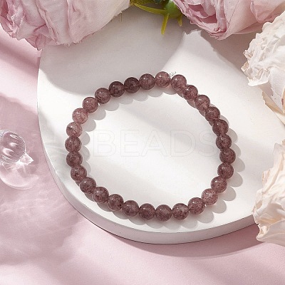 6mm Round Natural Strawberry Quartz Beaded Stretch Bracelets for Women Men BJEW-JB10455-1