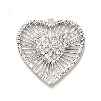 Rack Plating Brass Micro Pave Clear Cubic Zirconia Pendants KK-L210-010P-1