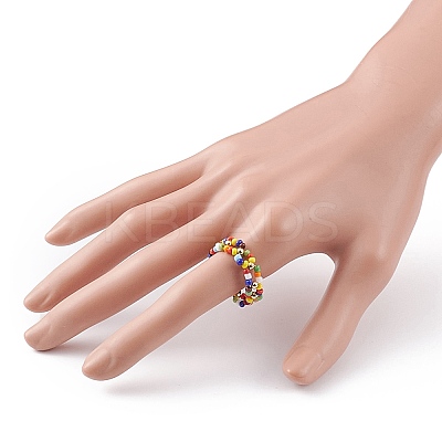 Round Opaque Glass Seed Beaded Finger Rings RJEW-JR00318-02-1
