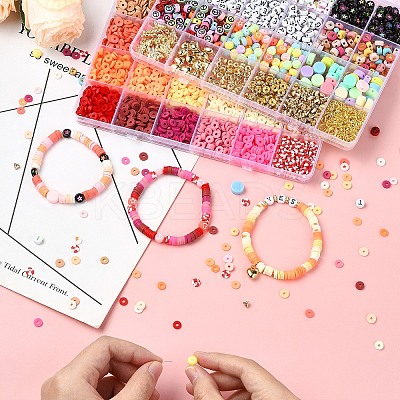 DIY Flat Round Handmade Polymer Clay & Acrylic Beads Bracelets Making Kits DIY-YW0011-08-1
