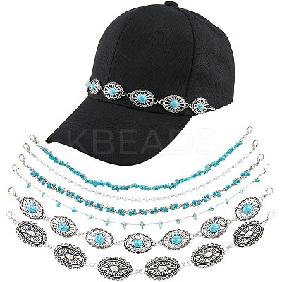 2 Sets 2 Styles Synthetic Turquoise Chips & Plastic Imitation Pearl Beads Hat Chain AJEW-CN0004-03-1