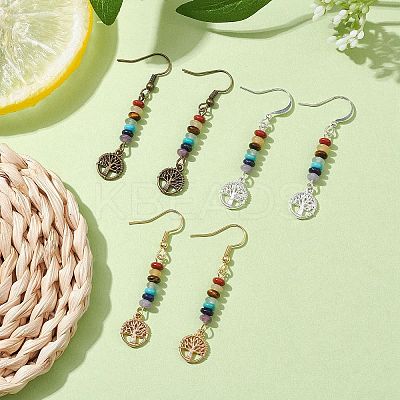 3 Pairs 3 Color Natural & Synthetic Mixed Gemstone Disc Beaded Dangle Earrings EJEW-JE05643-1