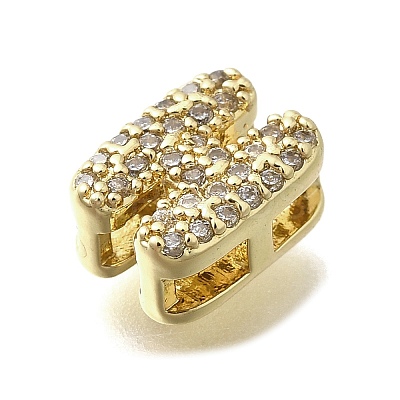Brass Micro Pave Cubic Zirconia Letter Multi-Strand Links KK-D295-32G-08-1